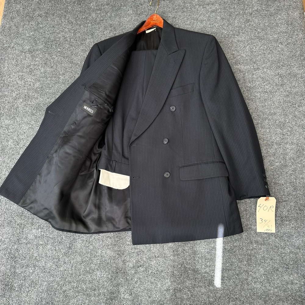 Moores 2-Piece Blazer & Pants Set Men 40R Black Pinstripe Formal Business Career
